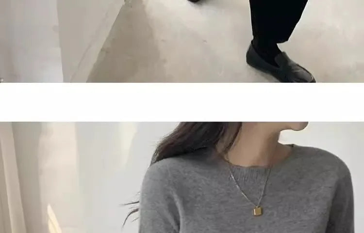 100% pure cashmere sweater women's round neck pullover long sleeve sweater loose short soft waxy knit bottom sweater