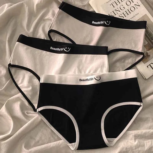 3Pcs/set Cotton Soft Breathbale Lingerie Black White Gray Daily Wear Underwear Women Panties Ladies and Girls Briefs M-XL