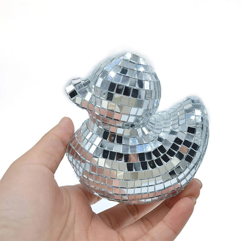 Silver Duck Mirror Glass Decoration Light Reflected Art Glitter Bar Home Disco Ornament For Disco Themed Party Cake Decoration - Value Vault Club