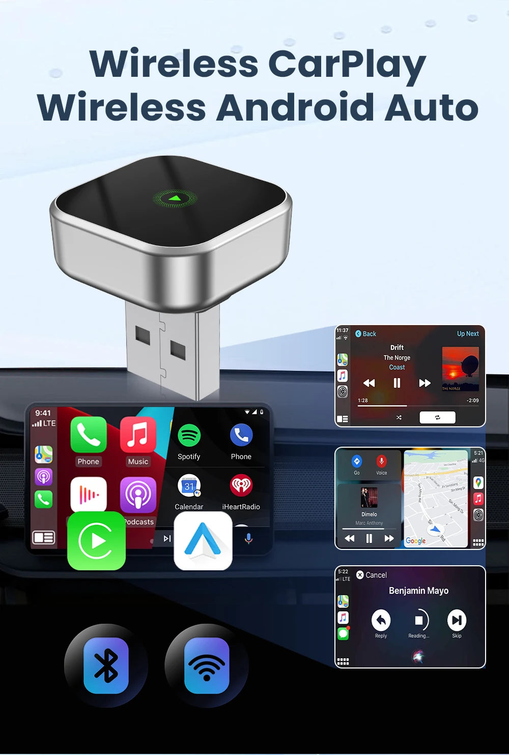 New Carplay Android Auto Auto 2 In-1 Wired To Wireless Magic Box Android Auto Car Machine Interconnect Box Plug and Playback