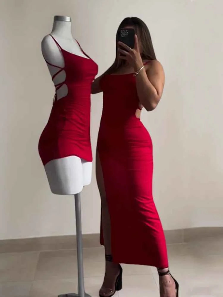 2025 explosive new dress summer high sensibility halter strap Spice Girl bag hip dress