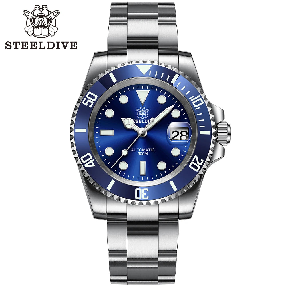 STEELDIVE SD1953 New Arrival Stainless Steel Bi-Color Dial NH35 Automatic Watch 300M Waterproof Sapphire Glass Men Dive Watches