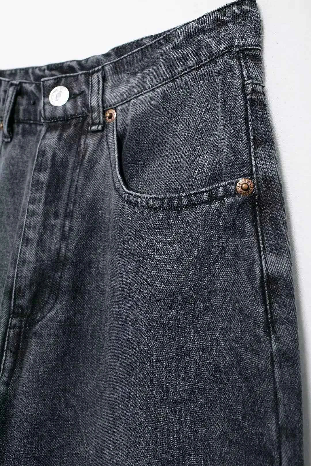 HH 2024 Women's Street Fashion Denim Blue Jeans Distressed Patchwork High Waist Zipper Fly Ripped Retro Long Pants