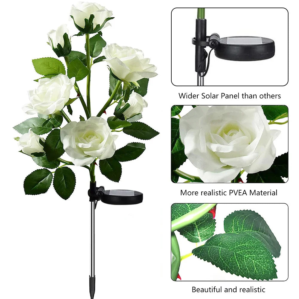 Solar Garden Lights Waterproof LED Outdoor Simulation Rose Flower Solar Light Pathway Lights for Yard Garden Backyard Decor ﻿
