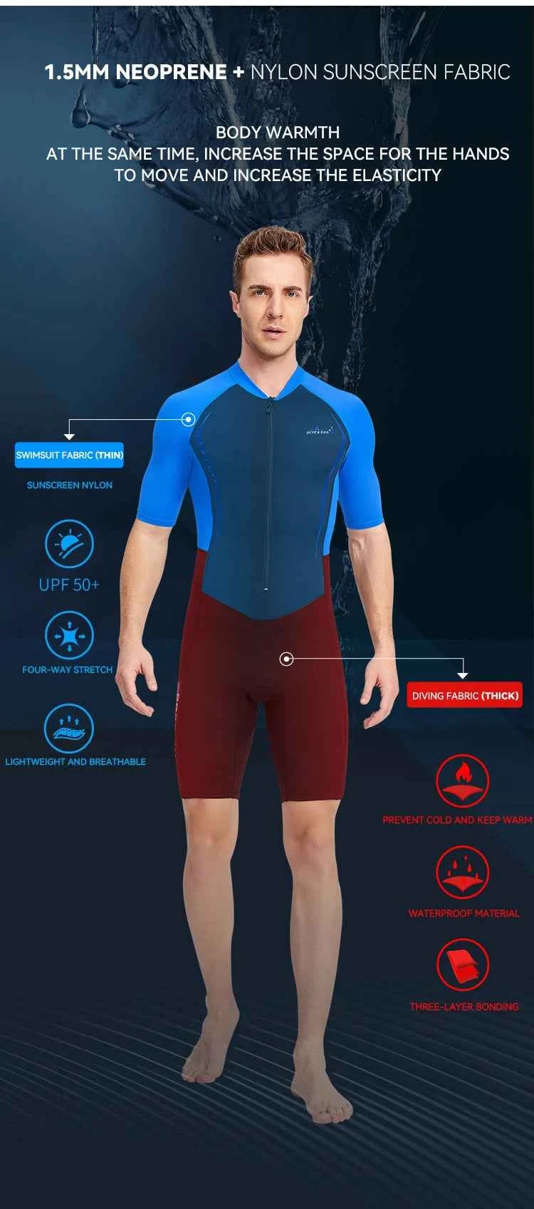 Men Women New Couple Diving Suit One-piece Sunscreen Swimsuit Short-sleeved Shorts 1.5mm Snorkeling Surfing Warm Shorty Wetsuit