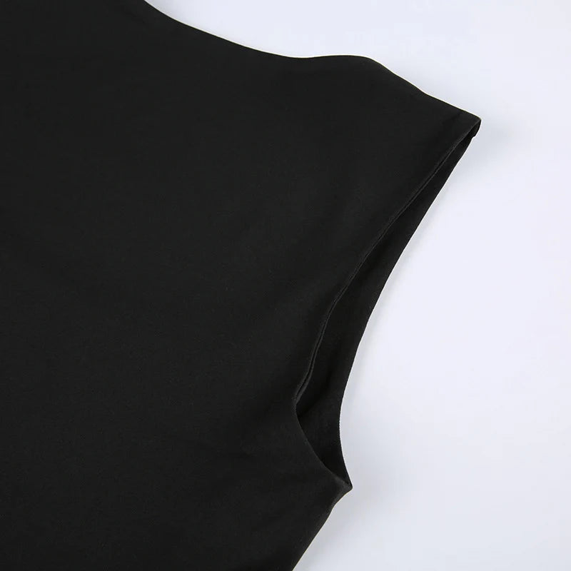 Sleeveless  Collar Crop Top Women Tank Tops Casual   Y2K  Summer 2024  Black T Shirts Sexy