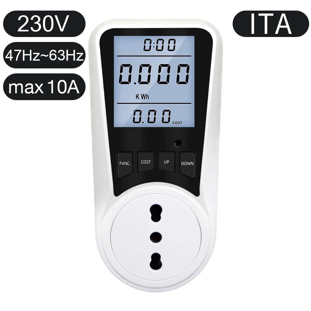 220V Digital Wattmeter AC EU Power Meter LCD Electricy Consumption Meter Socket Wattage Kwh Energy Test FR US BR Power Analyzer