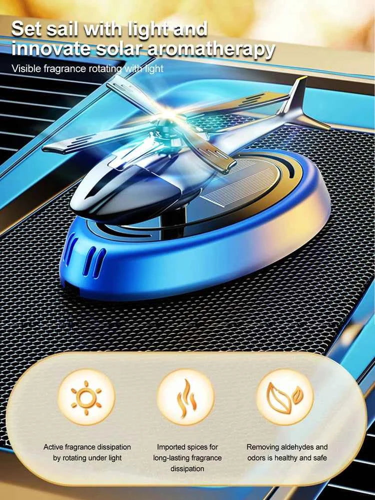 Solar Powered Rotation Helicopter Solar Aromatherapy Car Air Freshener Alloy+ABS Wooden Fragrance Auto Aroma Diffuser