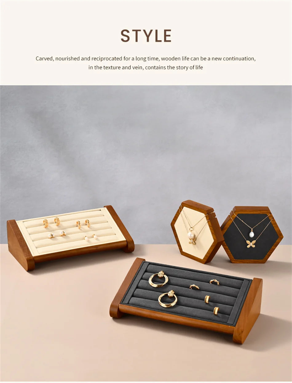 Oirlv Wooden Ring Jewelry Display Stand Jewelry Organizer Rack Earring Storage Rack Counter Ring Display Stand Ring Display Prop