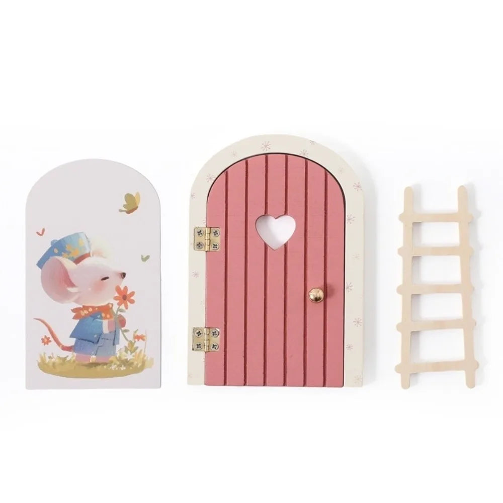Glows in The Dark Window Dollhouse Home Decorations Mini Creative Fairy Elf Door Funny Wooden Mouse Hole Nursery Decor