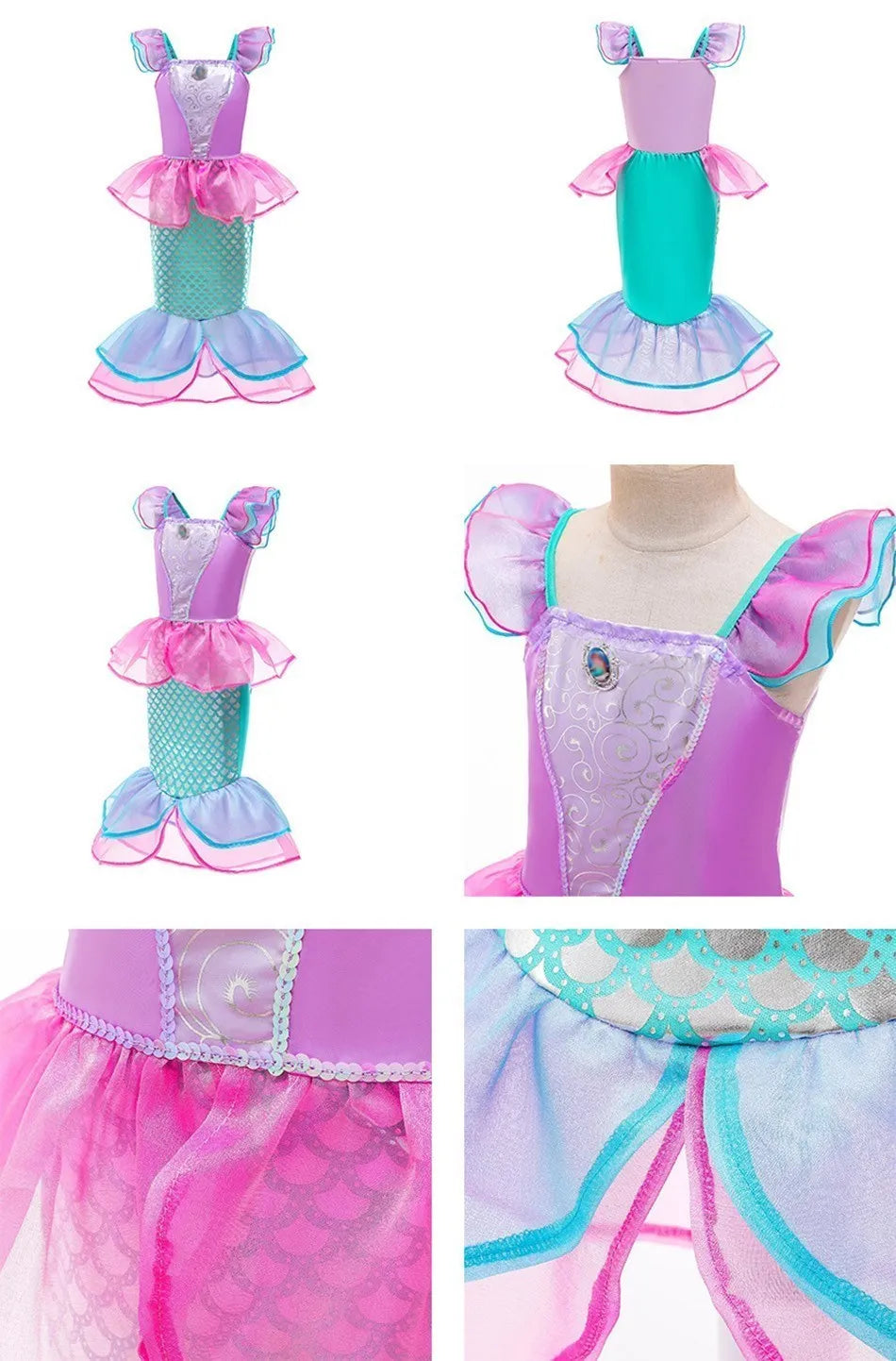 Girl Princess Cinderella Dress Elsa Anna Mermaid Jasmine Belle Snow White Costume Girls Birthday Party Halloween Dress 2-10 Year