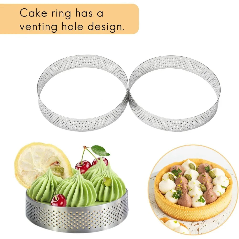 10PCS 5/6/7/8CM Perforated Tart Rings with Hole Stainless Steel Tart Bottom Tower Fruit Pie Quiches Cake Ring Mousse Baking Mold
