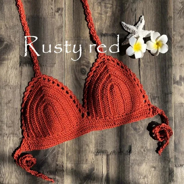 CROCHET BIKINI 2023 Sexy Top Handmade Knit Crochet Crop Top Women Summer Swimwear Camisoles Push Up Beach Tanks Halter Yoga Bras