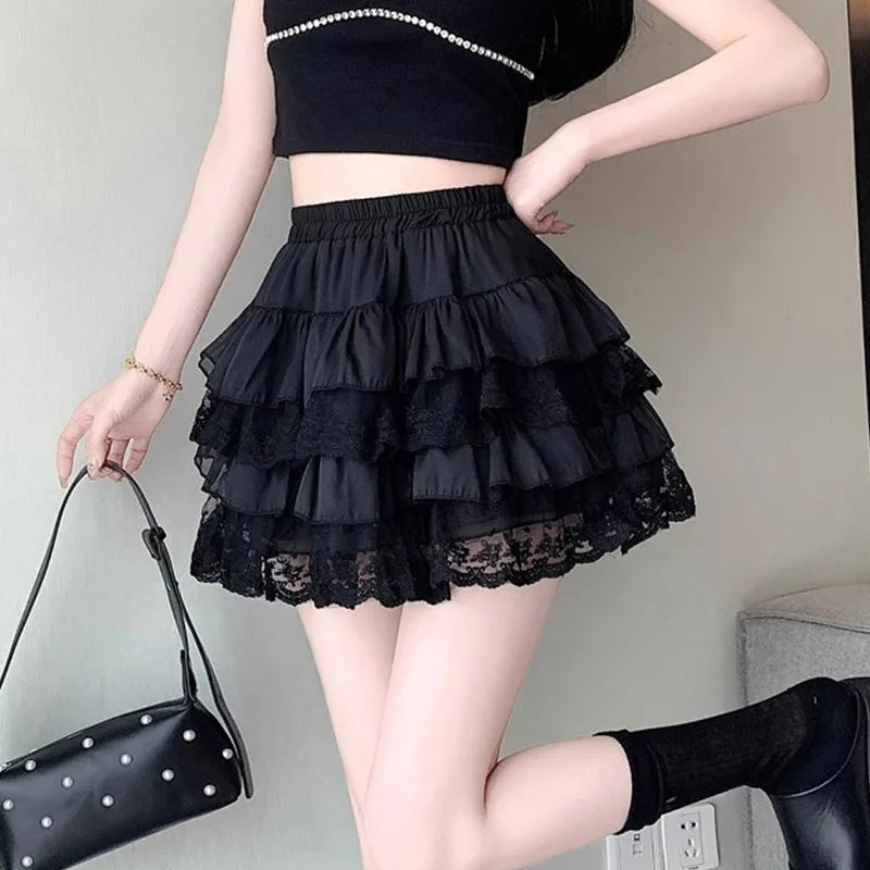Short skirt white lace cake skirt skirt skirt female summer high waist thin a line skirt princess puffy skirt