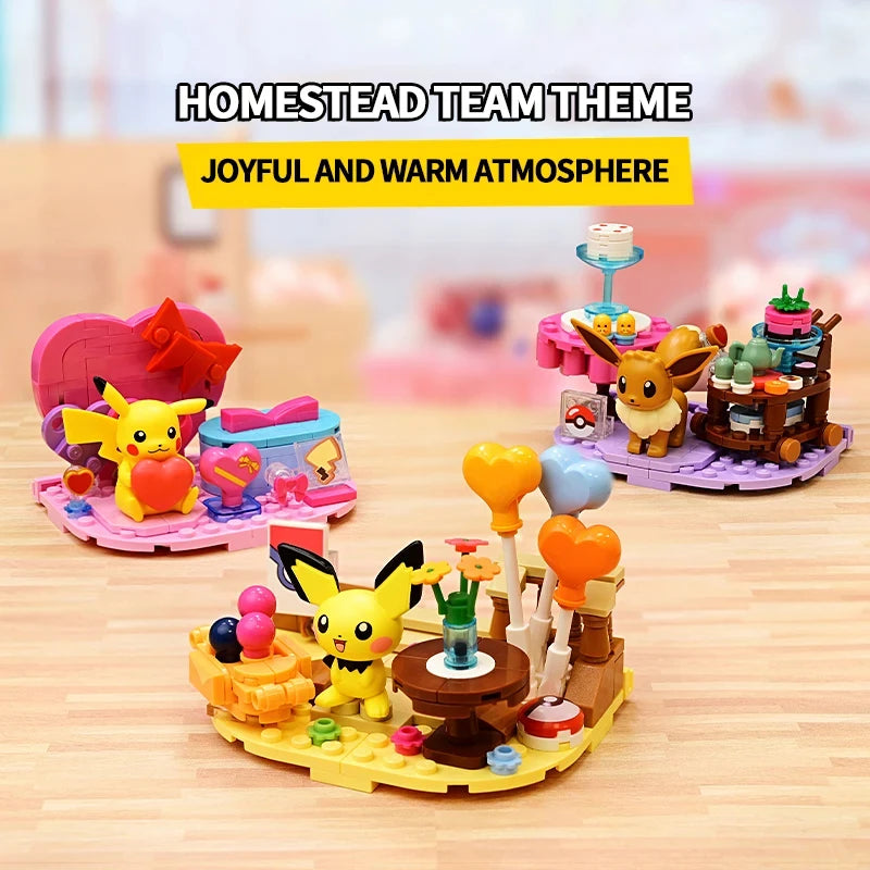 Pokemon Building Blocks Pikachu Psyduck Seaside Party Theme Scene Model Bricks Desktop Decorative Ornaments DIY Toys Gifts