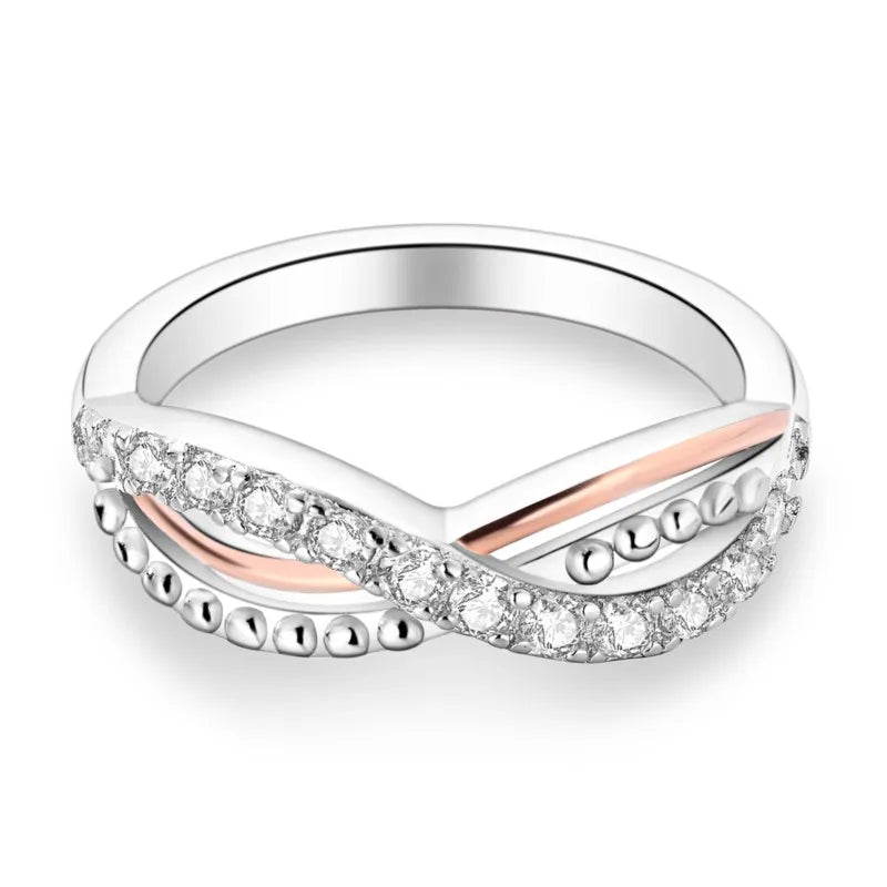 MISEFF Real 925 Sterling Silver Double Rings Simple Color Zircon Rings For Wedding Engagement Birthday Silver Jewelry Gift