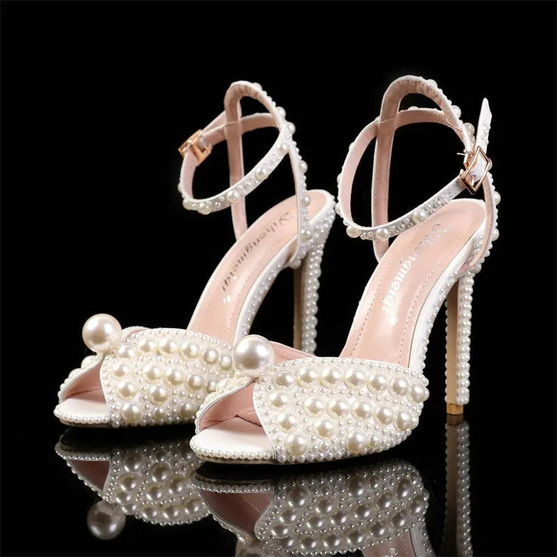 2025 Autumn New Fish Mouth High Heels Waterproof Platform Shallow Mouth 8.5cm Pearl Women'S Single Shoes Bride Wedding Shoes