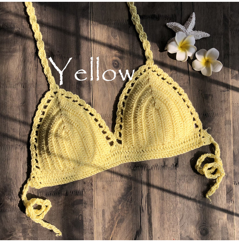 CROCHET BIKINI 2023 Sexy Top Handmade Knit Crochet Crop Top Women Summer Swimwear Camisoles Push Up Beach Tanks Halter Yoga Bras