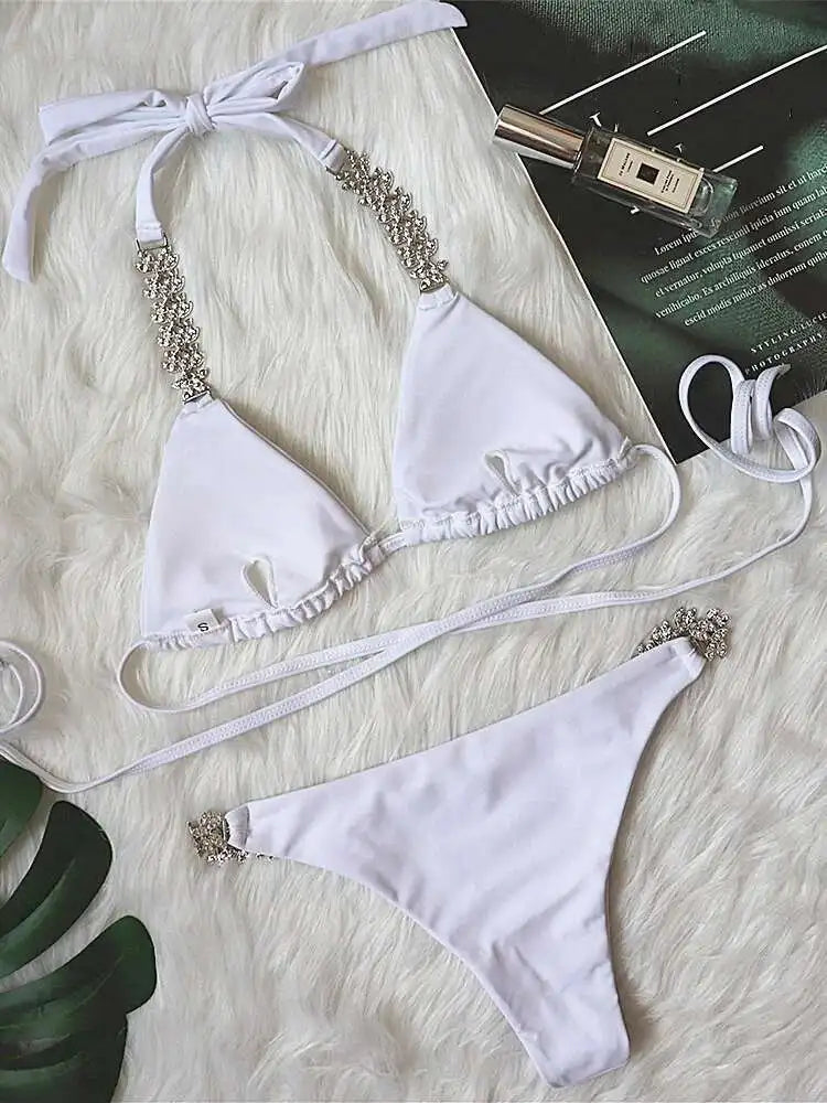 DEAT Sexy Lace-up Swimsuit Women's Solid Color Cross Hollow Out Design Bikini Two-piece Set Beach Party 2026 Summer New 11XX0987