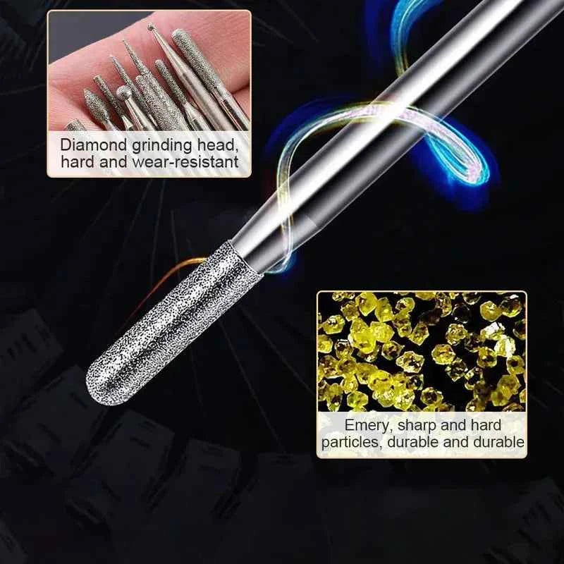 30pcs Diamond Burr Set with Case – 2.35/3mm Shank for Dremel & Rotary Tools, High Abrasive Grinding Polishing Drill Bits