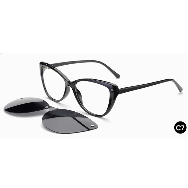Ceofy Women Clip On Optical Glasse Frame Polarized Sunglasses Magnetism Vintage Cat Eye Eyewear Eyeglasses Frame High Quality