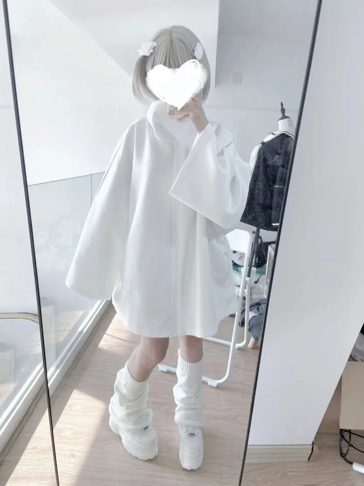2025 Ropa Mujer Streetwear Coat for Women's Japanese Y2k Clothing Fashion White Zipper Outwear Tops Casual Stand Neck Jackets