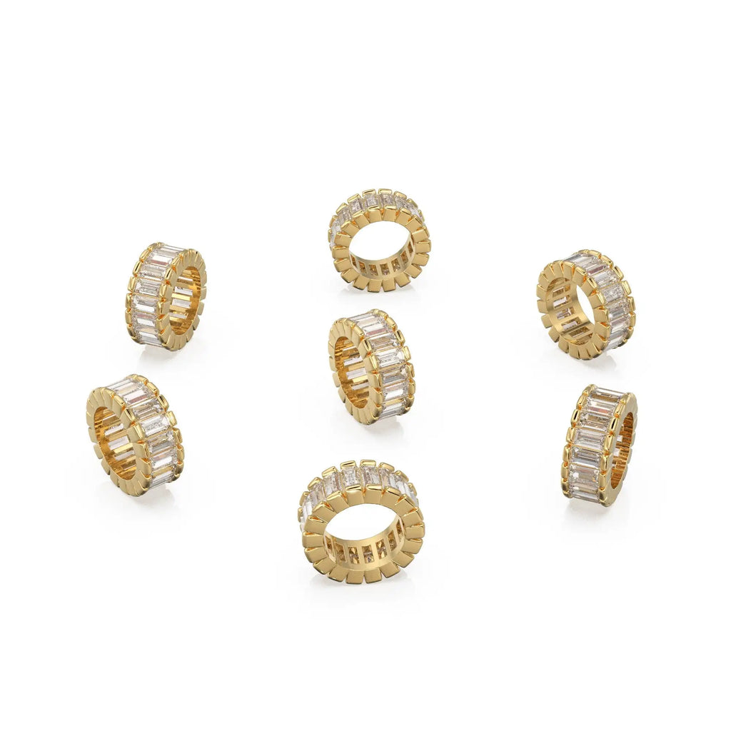 14k Real Baguette Diamond Gold Beads / Handmade Diamond Rondelle Bead / Diamond European Beads / Solid Gold Diamond Enhancer