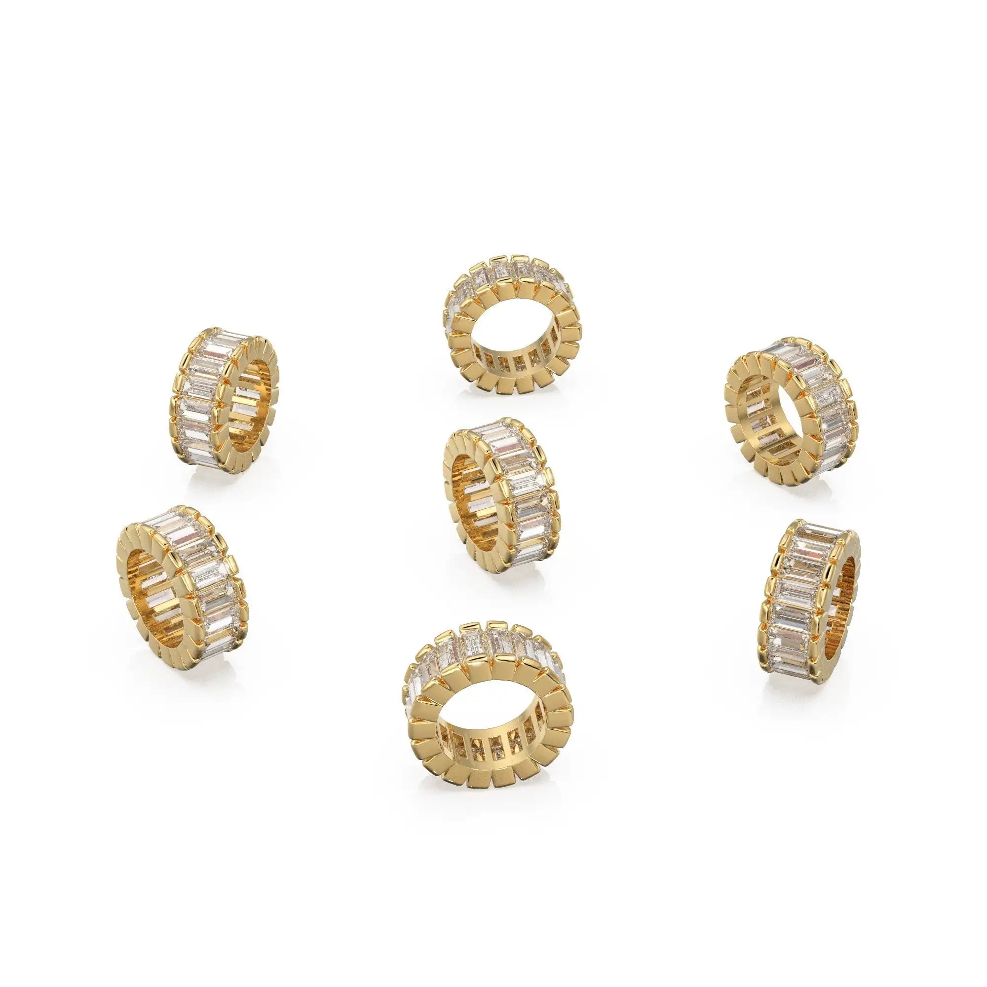 14k Real Baguette Diamond Gold Beads / Handmade Diamond Rondelle Bead / Diamond European Beads / Solid Gold Diamond Enhancer