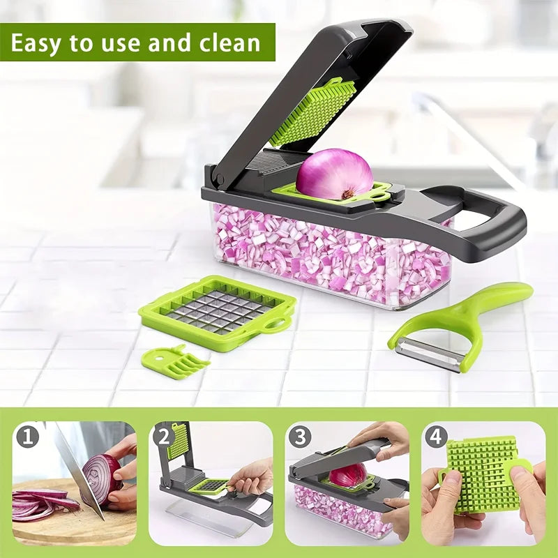 Hot 16Pcs Set Vegetable Chopper Onion Chopper With Handle Ideal For Food Grating Slicing Dicing And Shredding In Kitchen