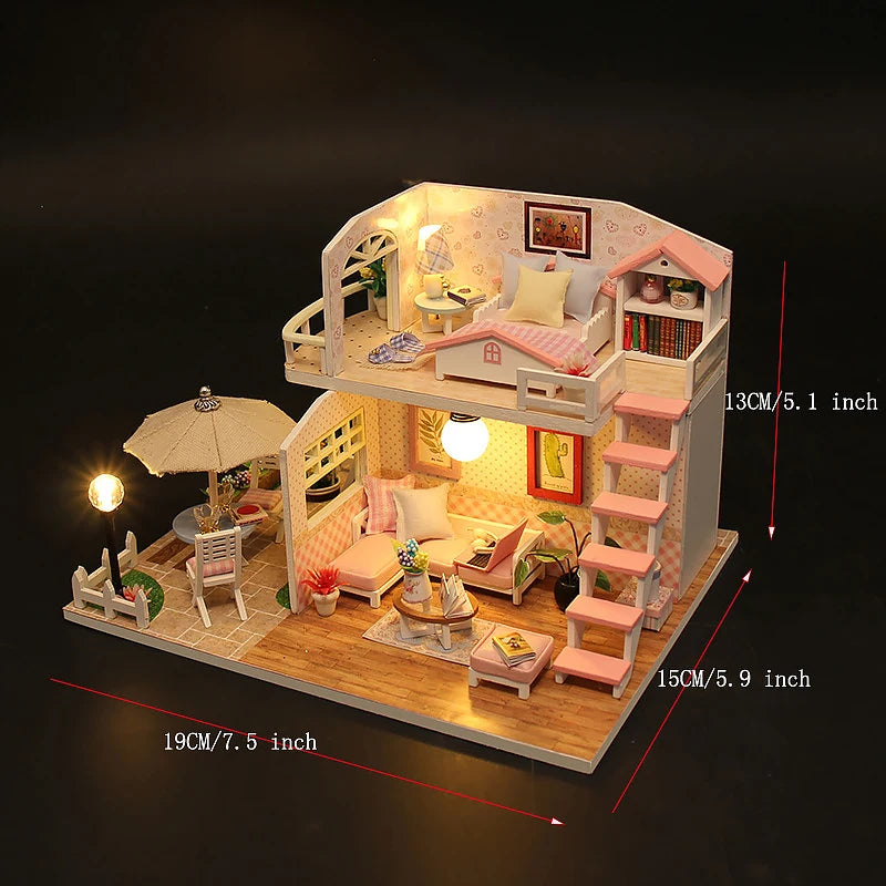DIY Wooden Dollhouse Mini Building Kit Handmade Doll House Case Model 3D Puzzle Assembly With Furniture Toys For Christmas Gifts