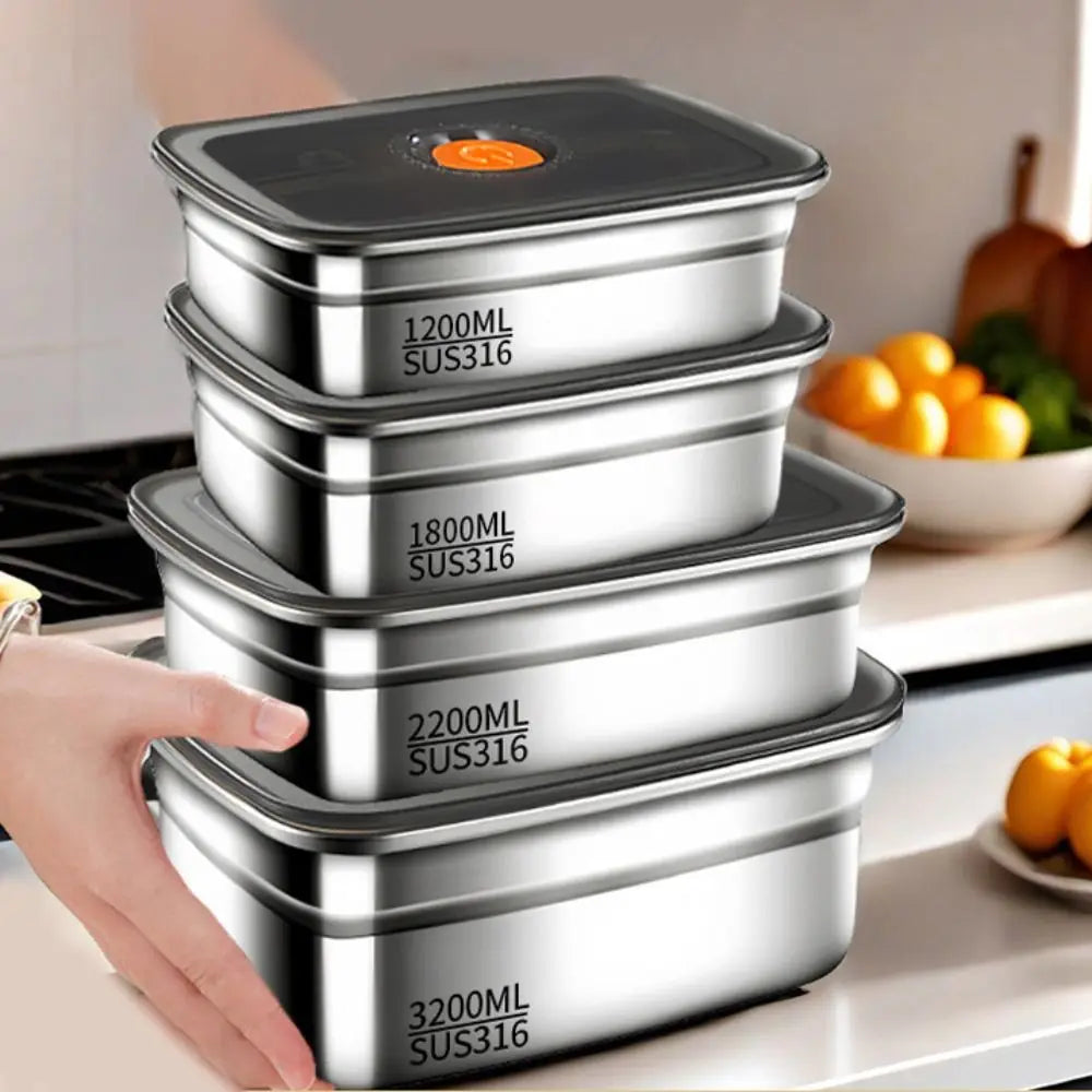 Stainless Steel Camping Lunch Box Large Capacity Refrigerator Freezer Storage Box Sealed Microwave Suitable Leak-proof Box