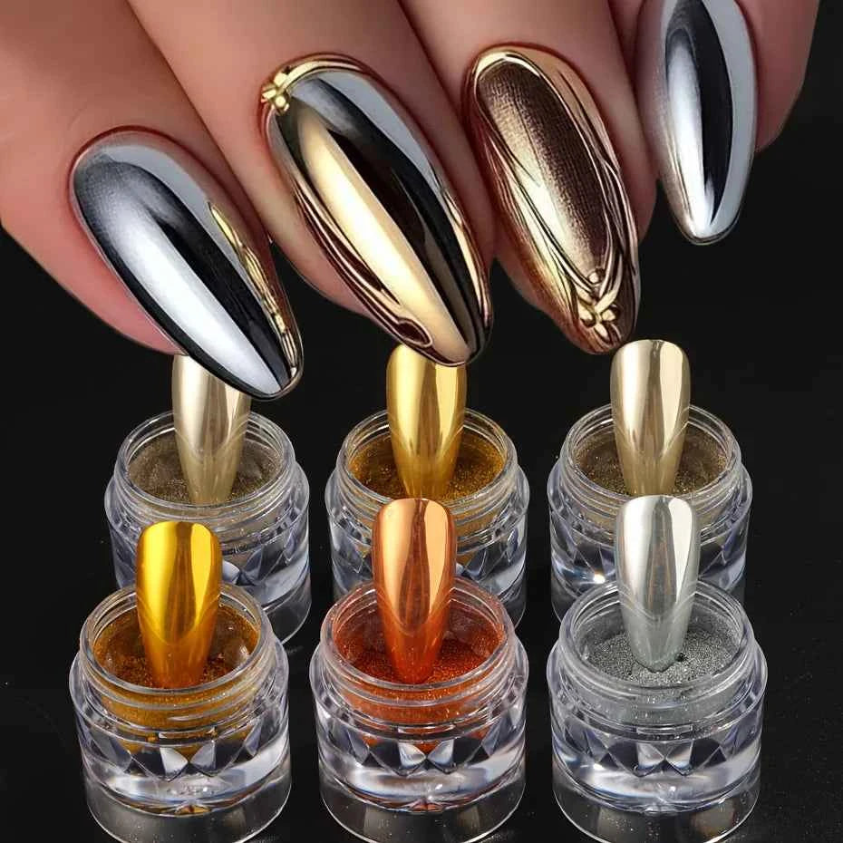 Silver Color Metal Nail Powder Set, Ideal for Shiny Effect, Metallic Glossy Finish, Smooth Application