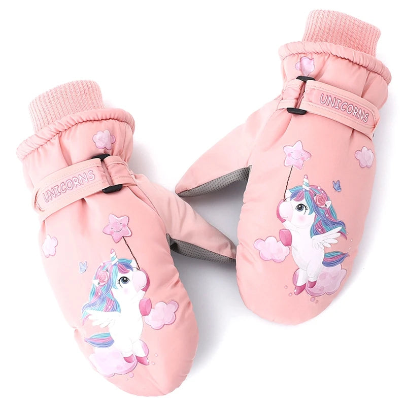 Kids Ski Gloves Waterproof Children Outdoor Gloves Cartoon  Print Cycling Gloves Anti-slip Mittens for Girls Boys Dropshipping