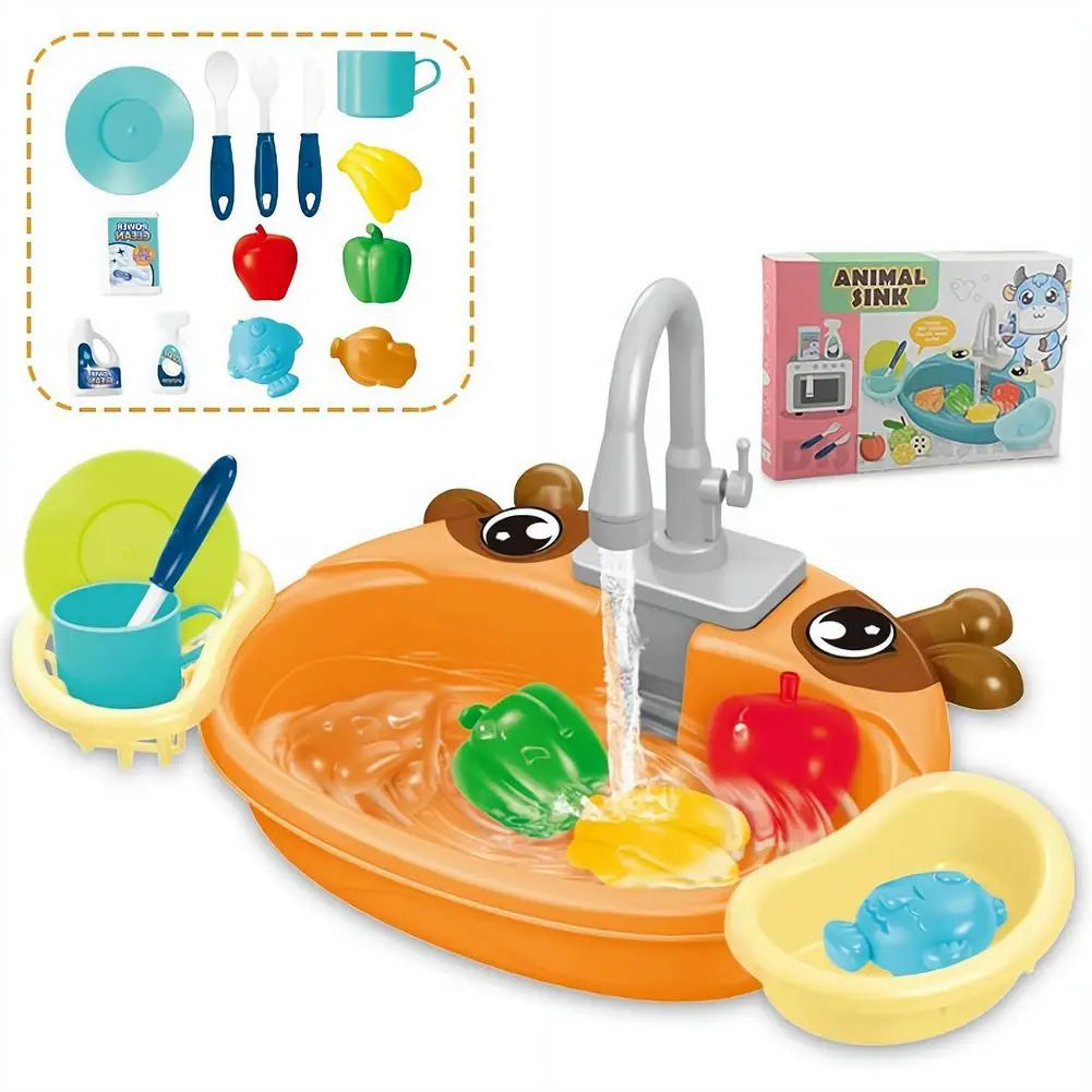 Kids Kitchen Sink Toys Electric Dishwasher Playing Toy with Running Water Pretend Play Food Fishing Toy Role Playing Girls Gift