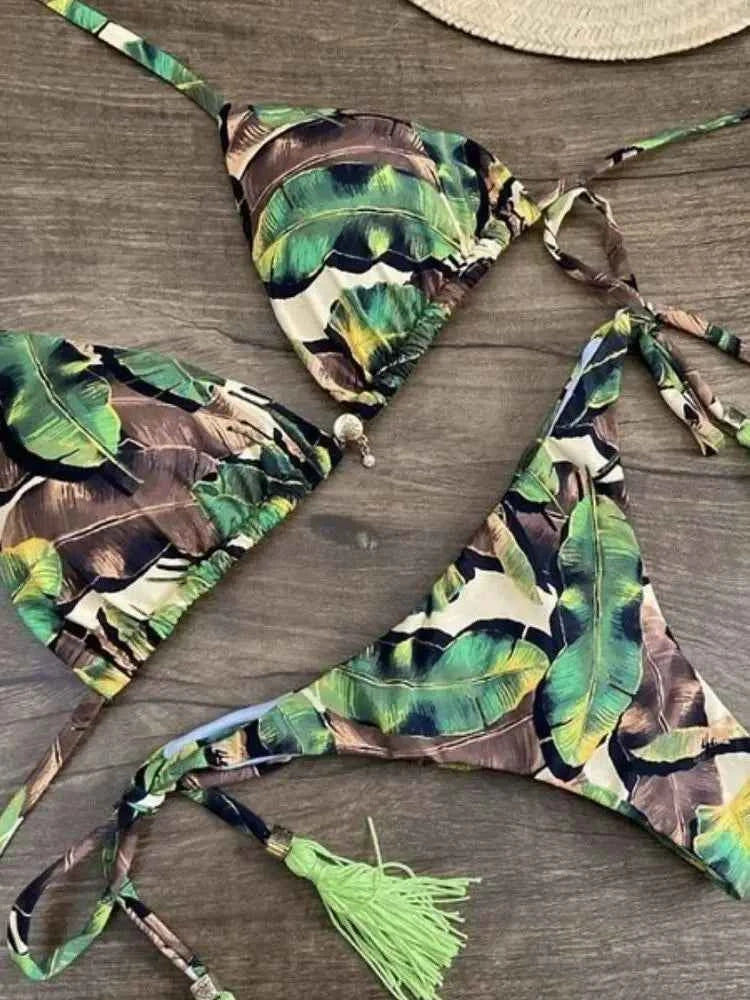 2020 New Bikinis Women Swimsuit Cross Bandage Swimwear Push Up Bikini Set Beach Bathing Suit Brazilian Biquni Print