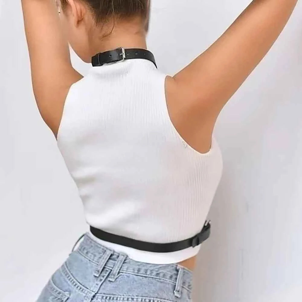 Women Fashion Street Style PU Leather Harness Belt Corset Decorative Daily Wear Leather WaistBand Gothic Clothing Accessory