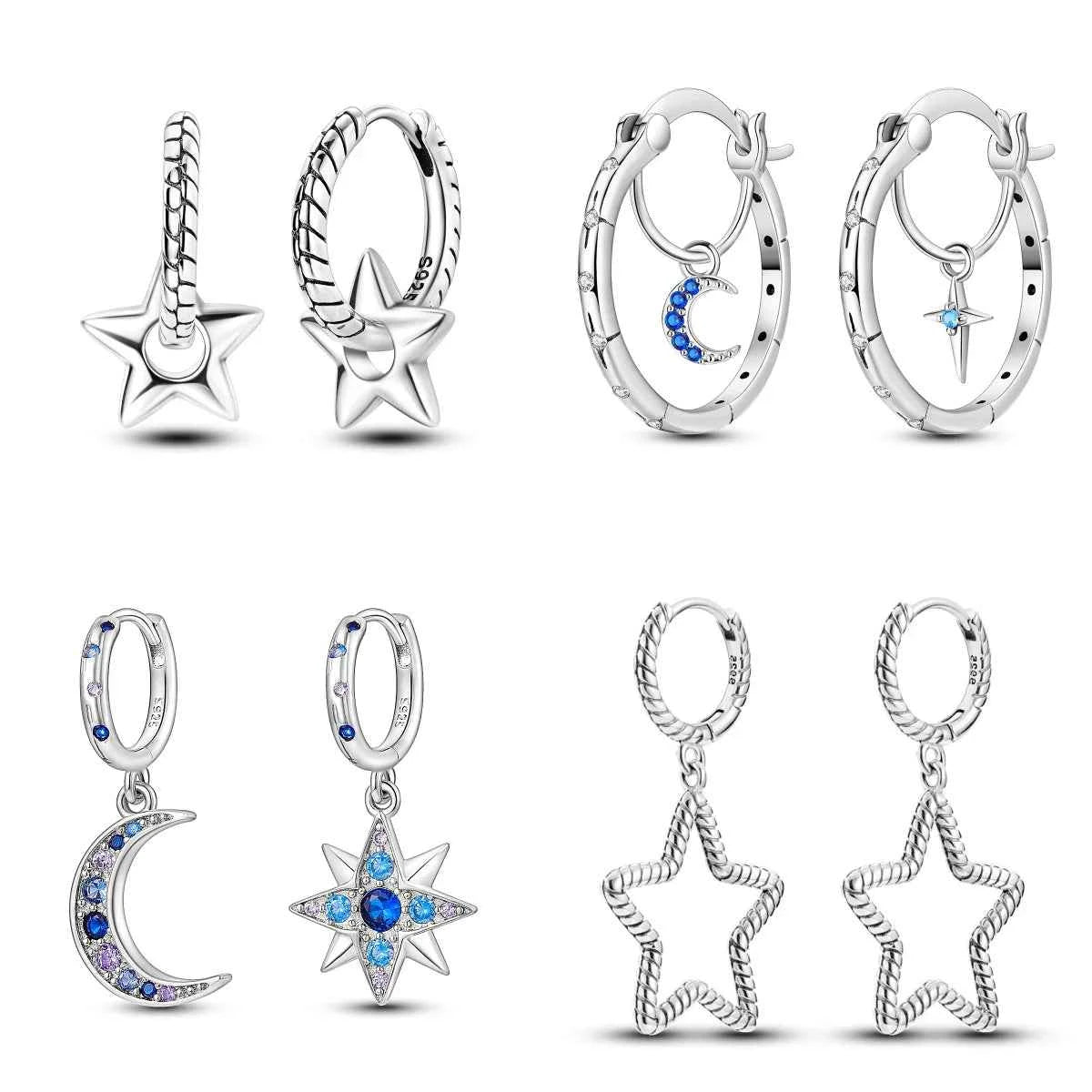 2024 New Sterling Silver S925 Ear Loops Star Ringed Snake Bone Earrings Pendant Simple Jewelry For Women Girls Party Gifts