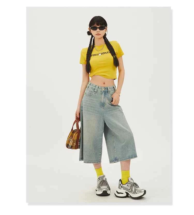 Fashion Harajuku Vintage High Waist 2000S Blue Denim Shorts Women's Casual Loose Fit Y2K Punk Streetwear Style Baggy Shorts