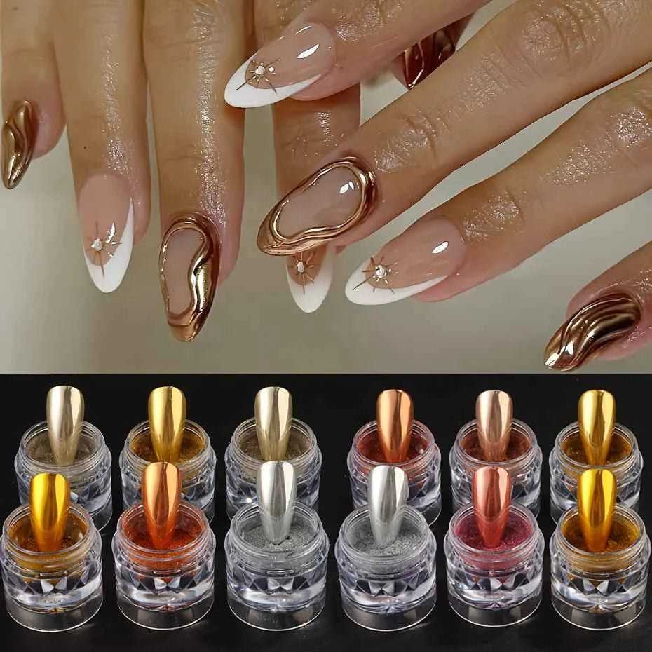 Silver Color Metal Nail Powder Set, Ideal for Shiny Effect, Metallic Glossy Finish, Smooth Application