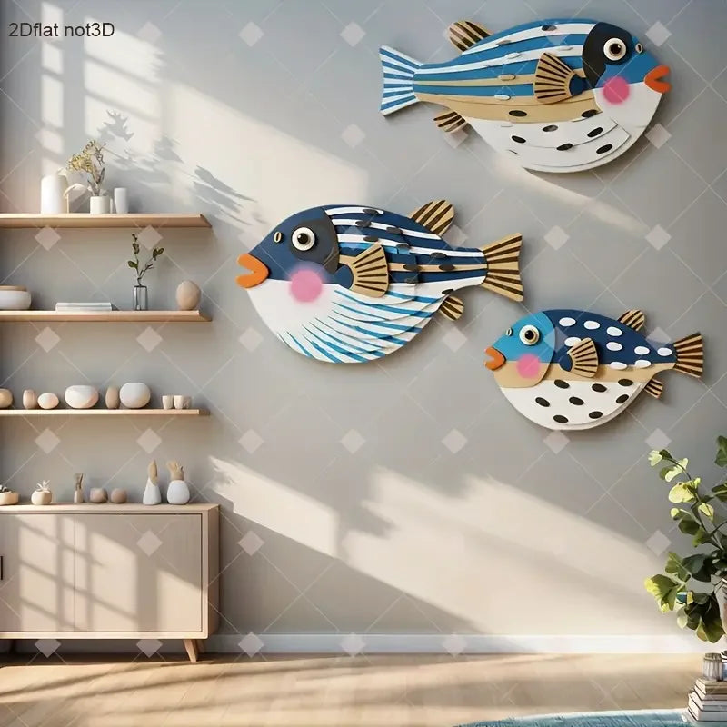 1 Set of Colorful Wooden Ocean Art Wooden Sea Fish Shells Starfish Farmhouse Style Decor Living Room Bedroom Wall Art Decoration