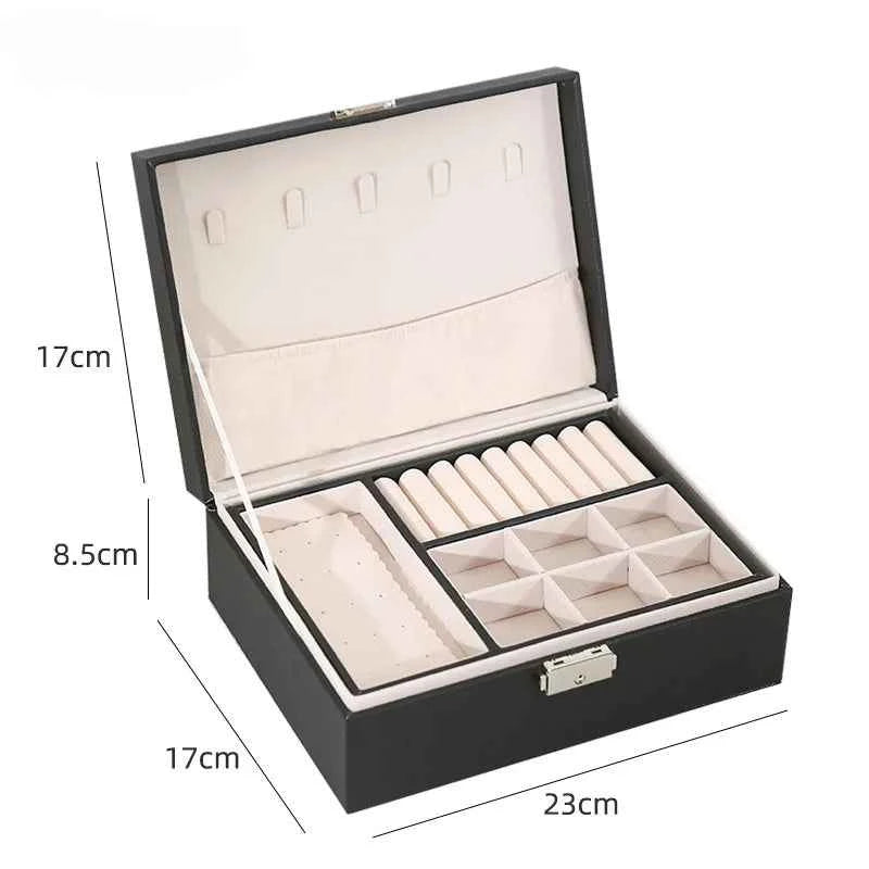 Double-layer Wooden Jewlery Box Ring Box Jewelry Boxes and Packaging with PU Leather Jewelry Storage Organizer and Makeup Case