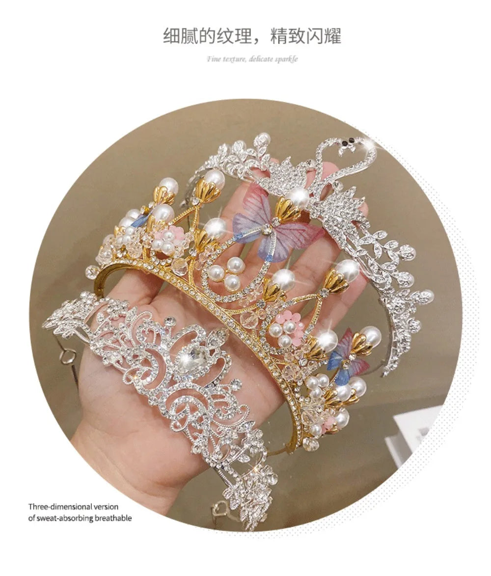 Children's Princess Crown Crystal Tiara Girls Hair Accessories High-end Atmosphere Dance Performance Birthday Gift Crown
