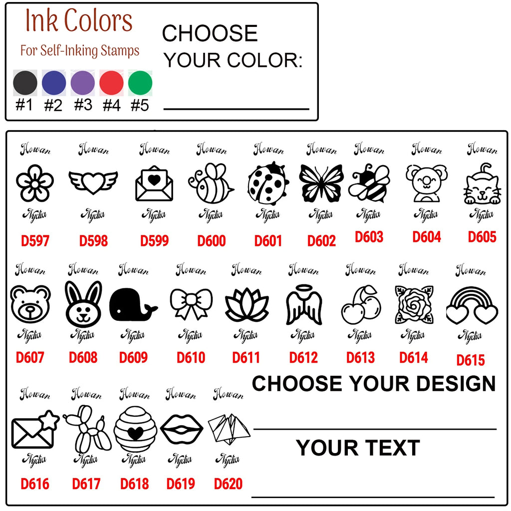 Custom Name Stamp with 24 Cute Designs-Personalized 25mm Self-Inking Stamp for Back-to-School, arty Favors,Gifts Durable Plastic