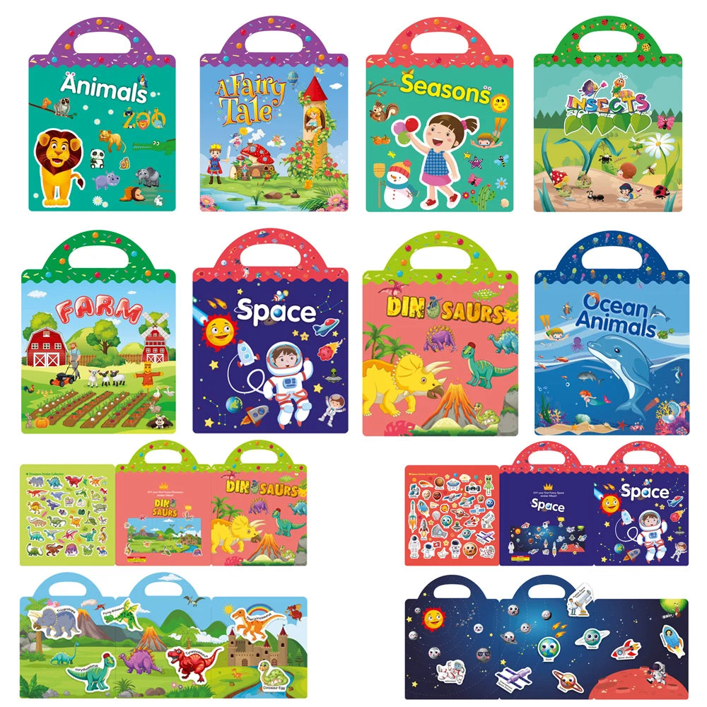 Kids Reusable Sticker Book Multiple Scenarios Cartoon DIY Puzzle Educational Cognition Learning Toys for Child Age 2-4 Gift