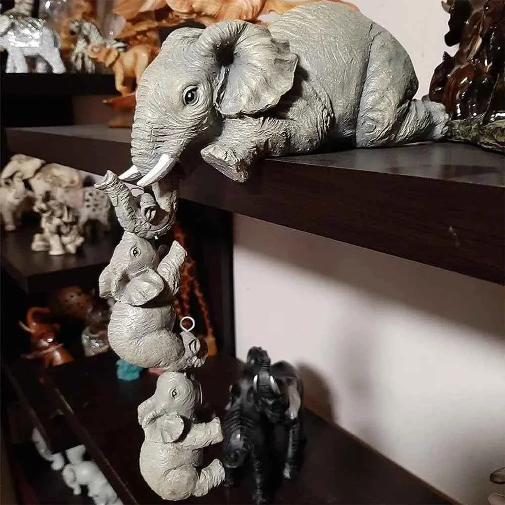3 Figurines Éléphant Mère & Bébés – Déco Cheminée, Résine, Accroche-Étagère