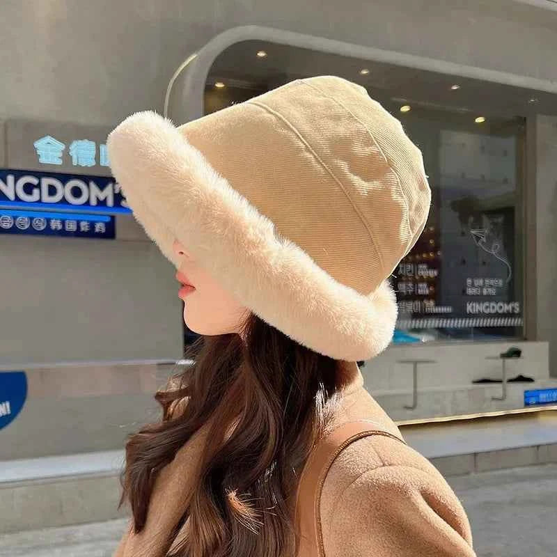 Adding Thick Plush Autumn/winter Hat To Keep Warm for Girl Cold Resistant Ear Protection Hat Curled Fisherman's Winter Hat