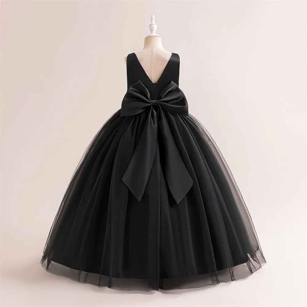 Girl Long White Bridesmaid Dresses For Wedding Prom Gown Big Bow Girls Party Dress Kids First Communiom Formal Evening Vestidos