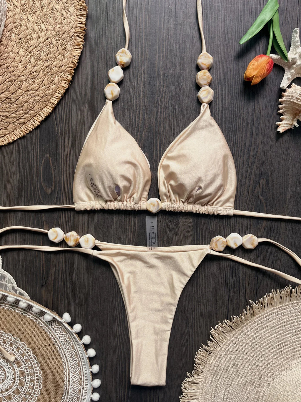 2026 Sexy Bead Bikini Swimwear Women Halter Bikini Swimsuit Beach Halter V Neck Bikini Set Beachwear Summer Bathing Suit