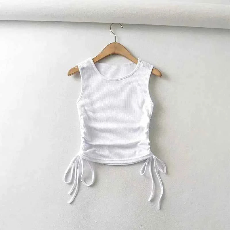 2025 Summer NEW Arrival Women Solid Color Sexy Causal Crop Top With String Both Side Club For Fashion Ladies