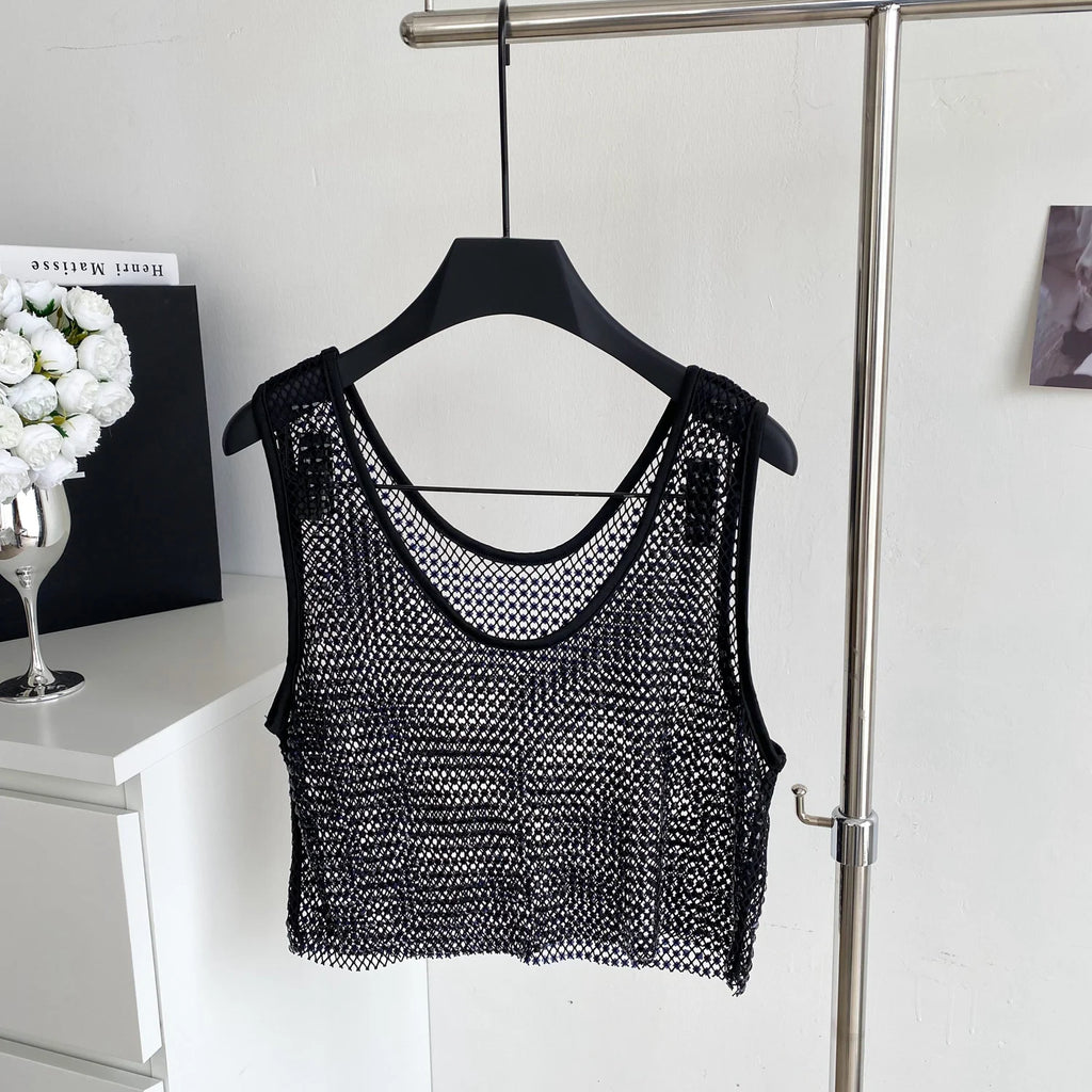 Ele Svel Women's Vest Summer Me Hollow Heavy Embroidery ort Design Street Sexy Top Faion Commute Sle Slim Fit